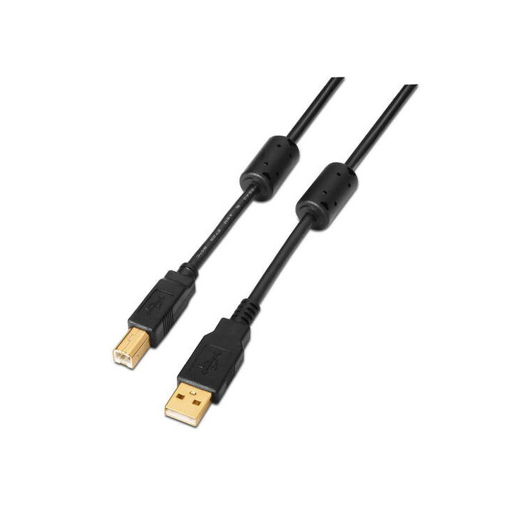Aisens Cable USB 2.0 Impresora Super Alta Calidad con Ferrita - Tipo A Macho a Tipo B Macho - 2.0m - Color Negro