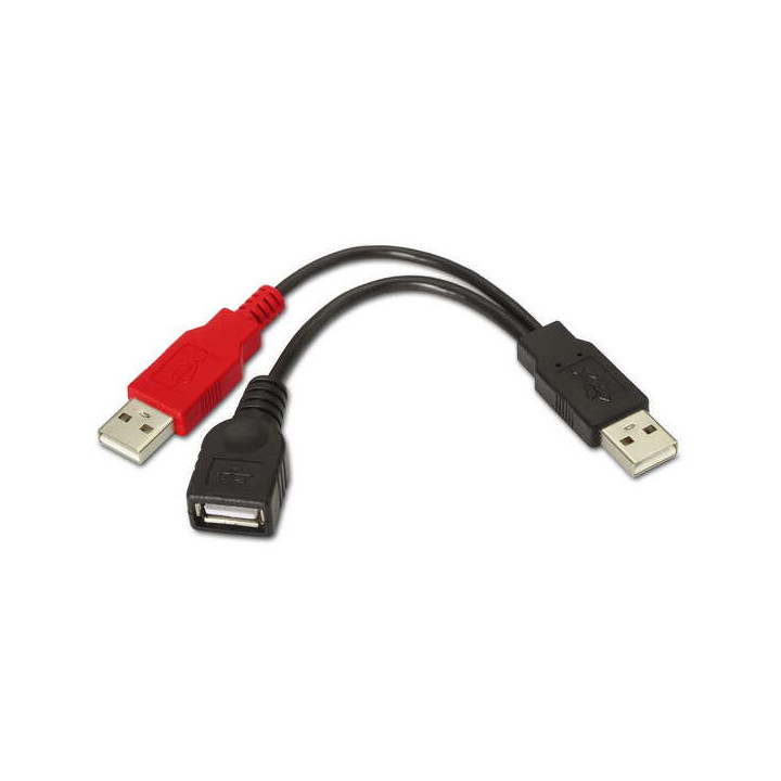 Aisens Cable USB 2.0+Alimentacion - Tipo A/M+A Alimentacion/M-A Hembra - 15cm - Color Negro
