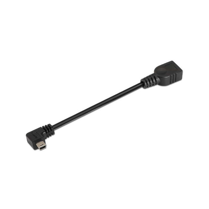 Aisens Cable USB 2.0 OTG Acodado - Tipo Mini B Macho-A Hembra - 15cm - Color Negro