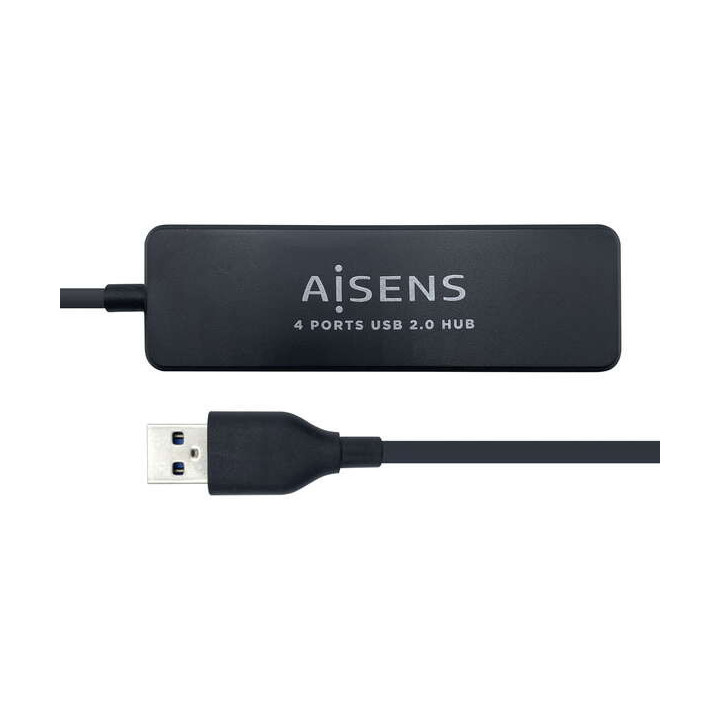Aisens HUB USB 2.0 - Tipo A Macho a 4xTipo A Hembra - 30cm - Color Negro