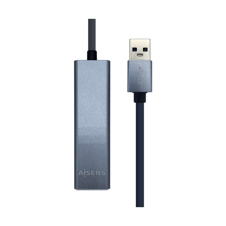 Aisens Conversor USB 3.0 a Ethernet GIGABIT 10/100/1000 MBPS + HUB 3xUSB3.0 - 15cm - Color Gris