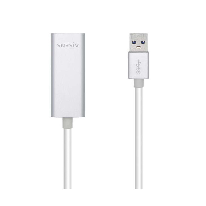 Aisens Conversor USB 3.0 a Ethernet Gigabit 10/100/1000 Mbps - 15cm - Color Plata