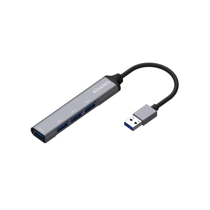 Aisens Hub USB 3.0 Aluminio - Tipo A Macho a 4xTipo A Hembra - 10cm - Color Gris
