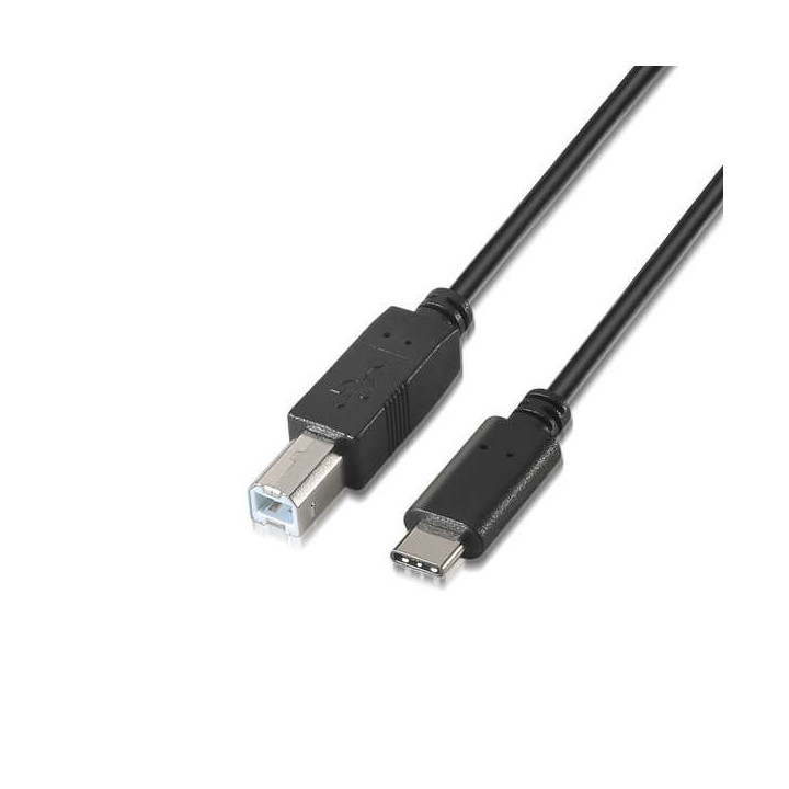 Aisens Cable USB 2.0 Impresora 3A - Tipo USB-C Macho a B Macho - 1.0m - Color Negro