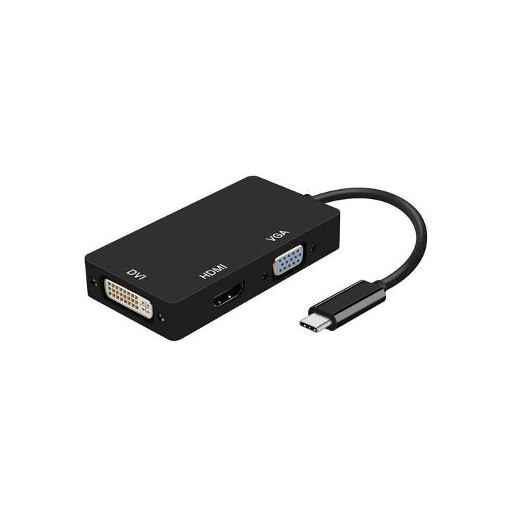 Aisens Conversor USB-C a DVI/HDMI/VGA - USB-C/M-DVI/H-HDMI/H-VGA/H - 15cm - Color Negro