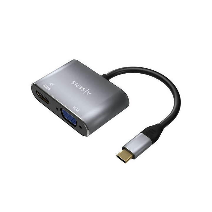 Aisens Conversor USB-C a VGA/HDMI 4K - USB-C/M-VGA/H-HDMI/H - 15CM - Color Gris