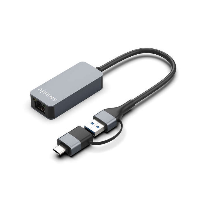 Aisens Conversor USB3.2 Gen1 USB-A+USB-C a Ethernet 2.5G 10/100/1000/2500 MBPS - 15cm - Color Gris