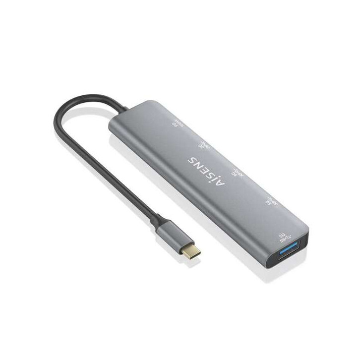 Aisens Hub USB 3.2 Gen1 5G USB-C - USB-C/M-1xUSB-C PD100W/H-1xUSB-C/H-3xUSB-A/H - 15cm