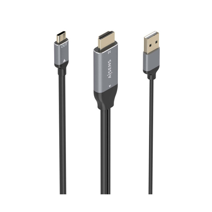 Aisens Cable Conversor Aluminio HDMI V2.0 a USB-C 4K@60Hz - HDMI/M+USB-A/M-USB-C/M - 1.8m - Color Gris