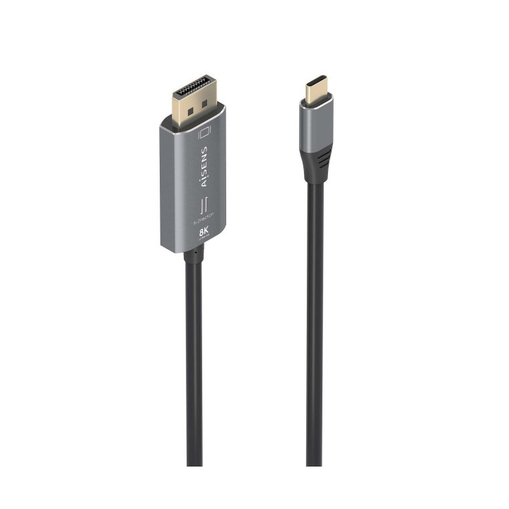 Aisens Cable Conversor Aluminio Bidireccional USB-C a Displayport 8K@60Hz - USB-C/M-DP/M - 1.8m - Color Gris