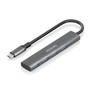 Aisens Hub USB-C Ultra Delgado - 1xUSB3.1 Gen1 + 4xUSB3.0 - Alta Velocidad 5 Gbps - Alimentacion USB-C - Cable 15cm - Color Gri
