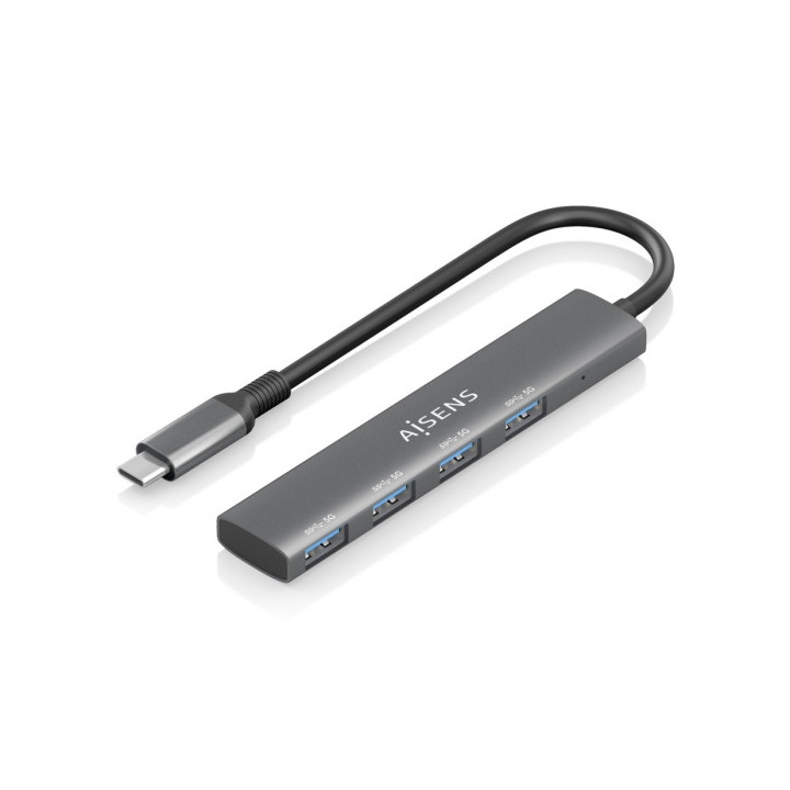 Aisens Hub USB-C Ultra Delgado - 1xUSB3.1 Gen1 + 4xUSB3.0 - Alta Velocidad 5 Gbps - Alimentacion USB-C - Cable 15cm - Color Gri