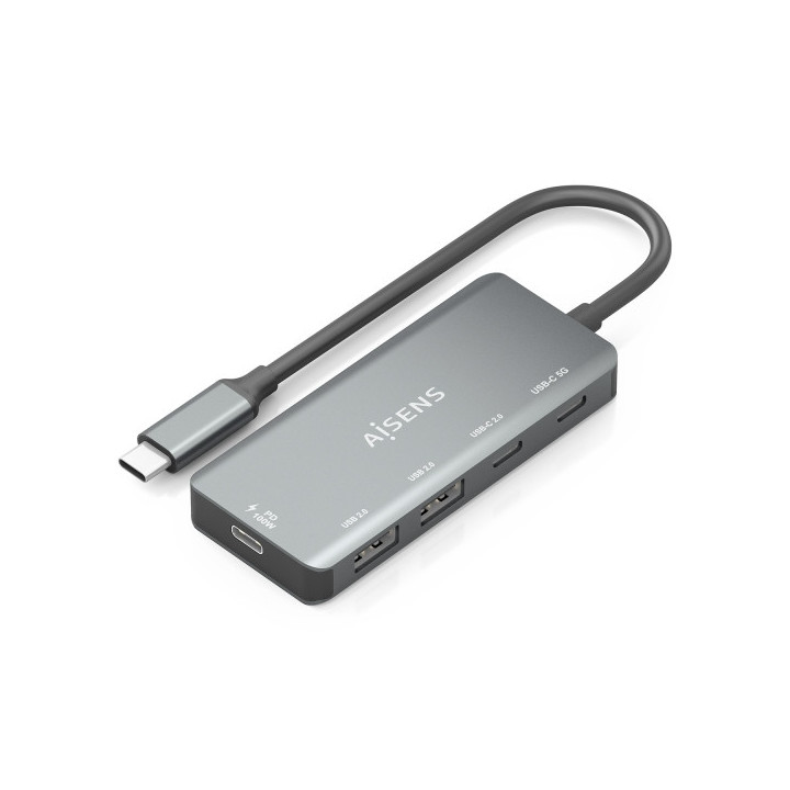 Aisens Hub USB-C 3.1 - USB-C PD 100W/2xUSB-C/2xUSB-A 2.0 - 15cm - Color Gris