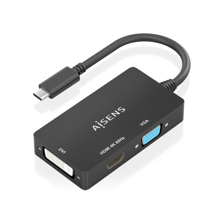 Aisens Conversor USB-C a DVI/HDMI/VGA - USB-C/M-DVI/H-HDMI/H-VGA/H - 15cm - Color Negro