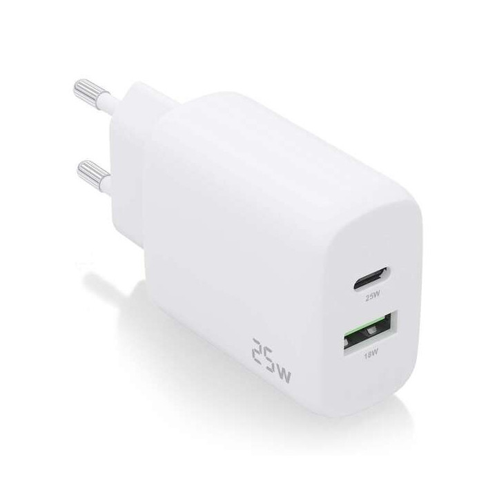 Aisens Cargador 25W - 1xUSB-C PD3.0 - 1xUSB-A QC3.0 - Color Blanco