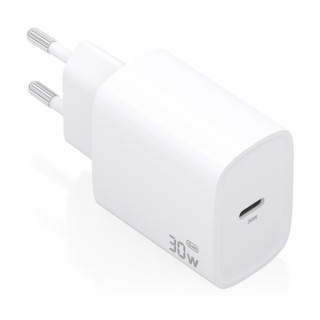 Aisens Cargador GaN 30W - USB-C PD3.0 - Tecnologia AI para Detectar Protocolo y Velocidad de Carga - Color Blanco