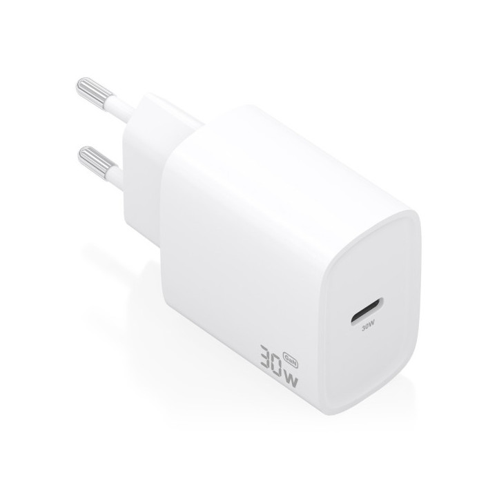 Aisens Cargador GaN 30W - USB-C PD3.0 - Tecnologia AI para Detectar Protocolo y Velocidad de Carga - Color Blanco