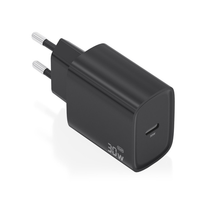 Aisens Cargador GaN 30W - USB-C PD3.0 - Tecnologia AI para Detectar Protocolo y Velocidad de Carga - Color Negro