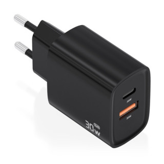 Aisens Cargador GaN 30W - USB-C PD3.0 - Tecnologia AI para Detectar Protocolo y Velocidad de Carga - Color Negro