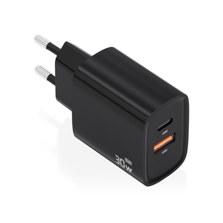 Aisens Cargador GaN 30W - USB-C PD3.0 - Tecnologia AI para Detectar Protocolo y Velocidad de Carga - Color Negro