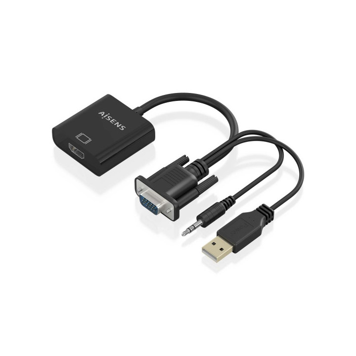Aisens Cable Conversor SVGA+Audio a HDMI - SVGA/M+Jack 3.5/M+USB-A/M-HDMI A/H - 20cm - Color Negro