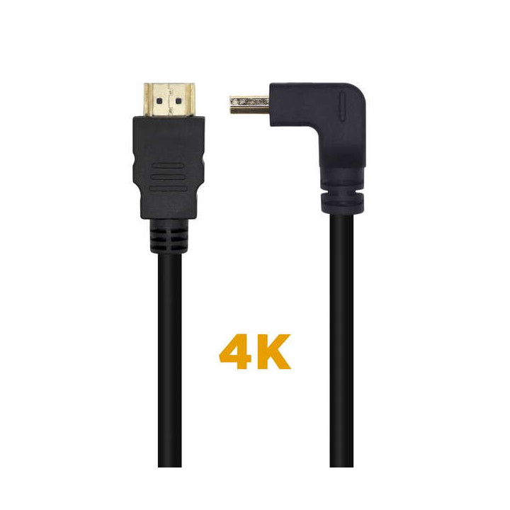 Aisens Cable HDMI V2.0 Acodado Premium Alta Velocidad / HEC 4K@60Hz 18Gbps - A/M-A/M - 1.0M - Color Negro