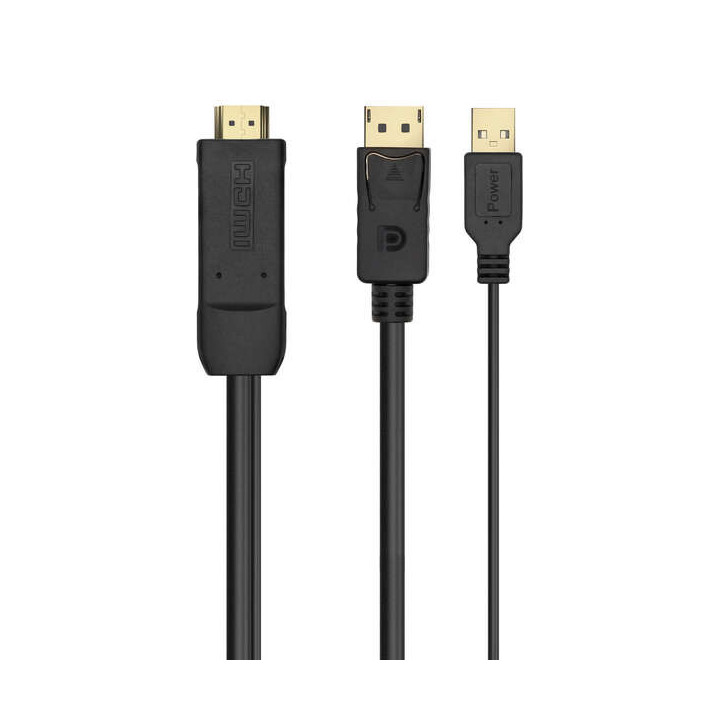 Aisens Cable Conversor Activo HDMI 2.0 + USB ALIM. a DisplayPort V1.2 - HDMI/M-USB/M-DP/M - 1.8M - Color Negro