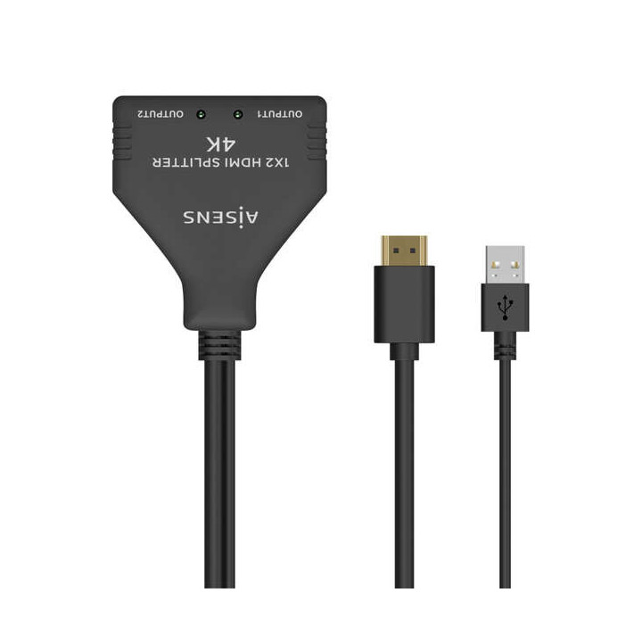 Aisens HDMI Duplicador 4K@30HZ 1×2 con Alimentación USB y Cable - 30cm - Color Negro