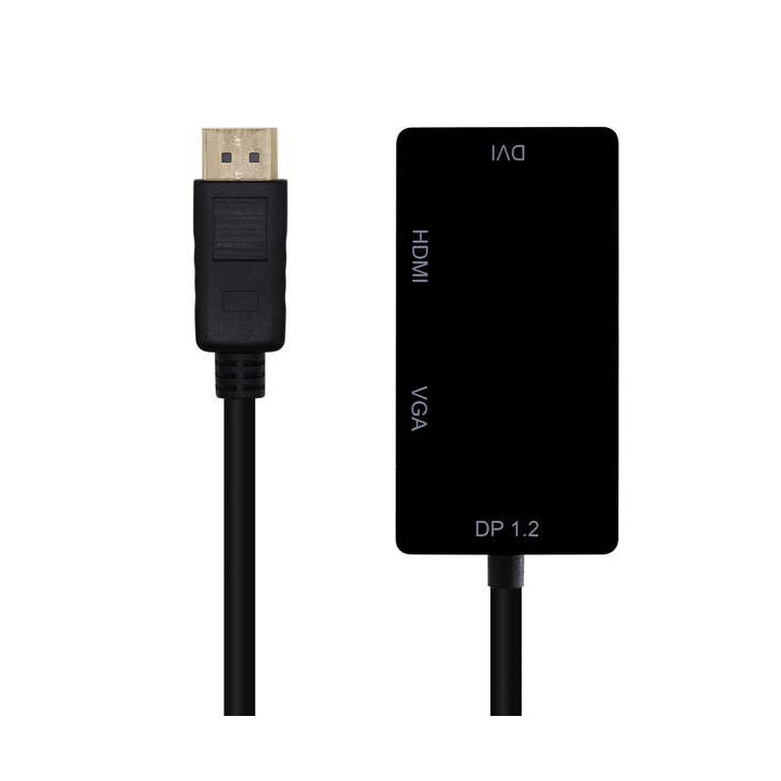Aisens Conversor Displayport V1.2 a VGA/DVI/HDMI - DP 1.2/M-VGA/H-DVI/H-HDMI/H 4K - 15cm - Color Negro