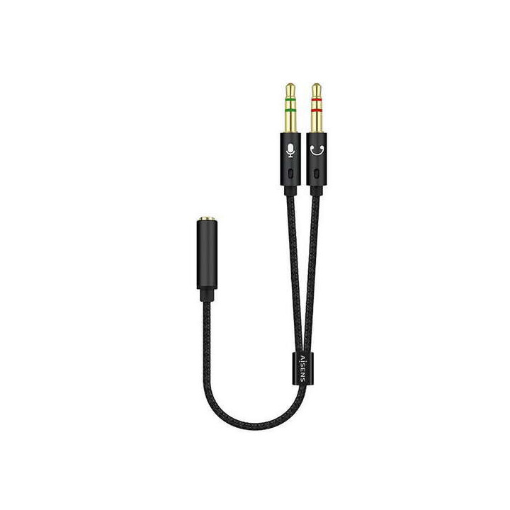 Aisens Cable Adaptador Audio JACK 3.5 4 Pines/H-2xJACK 3.5 3 Pines/M - 25cm - Color Negro