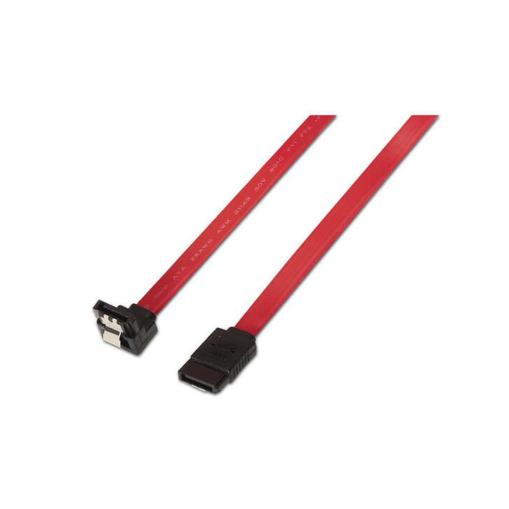 Aisens Cable SATA III Datos 6G Datos Acodado con Anclajes - 0.5m para Disco Duro SATA I - II - III SSD - Color Rojo