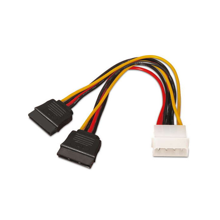 Aisens Cable SATA Alimentacion - Molex 4pin/M-2xSATA Hembra - 20cm - 100% Cobre - Color Negro