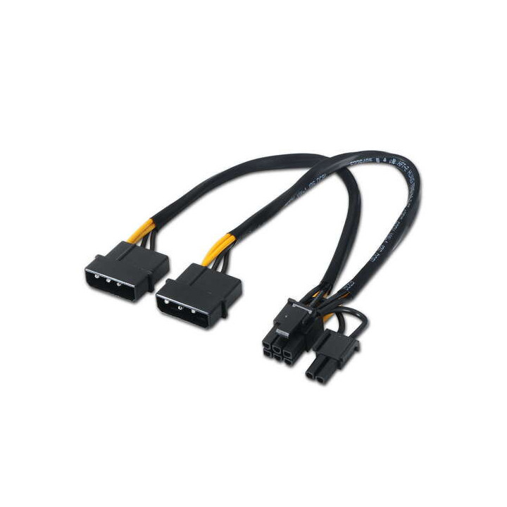 Aisens Cable Tarjeta grafica - 2xMolex 4pin/M-PCI-E(Molex 6+2pin)/M - 20cm - 100% Cobre - Color Negro