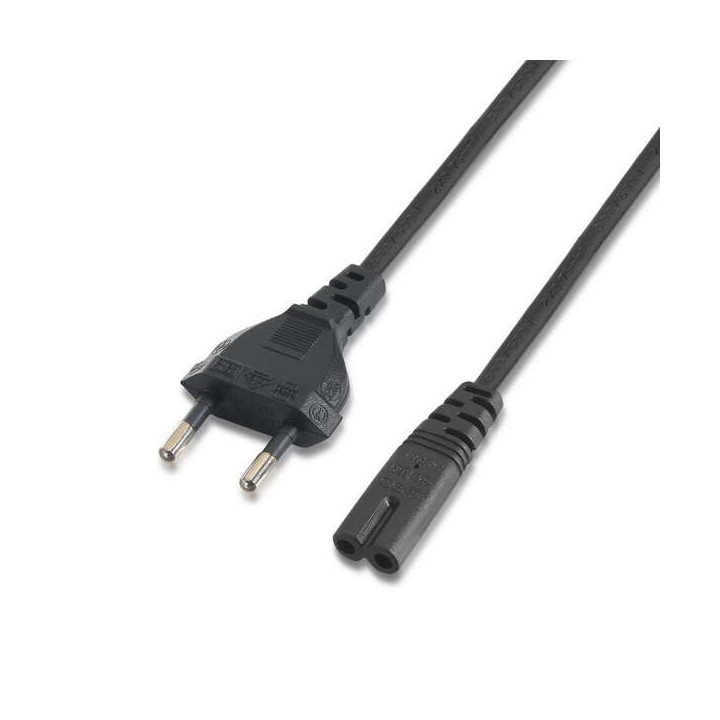 Aisens Cable Alimentacion Forma 8 - CEE7/16/M-C7/H - 1.5m - 100% Cobre Puro AWG18 - Color Negro
