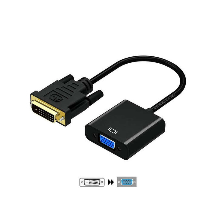 Aisens Conversor DVI-D a VGA - 24+1/M-HDB15/H - 10cm - Color Negro