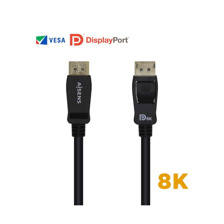 Aisens Cable Displayport Certificado V1.4 8K@60hz - DP/M-DP/M - 2.0m - Color Negro