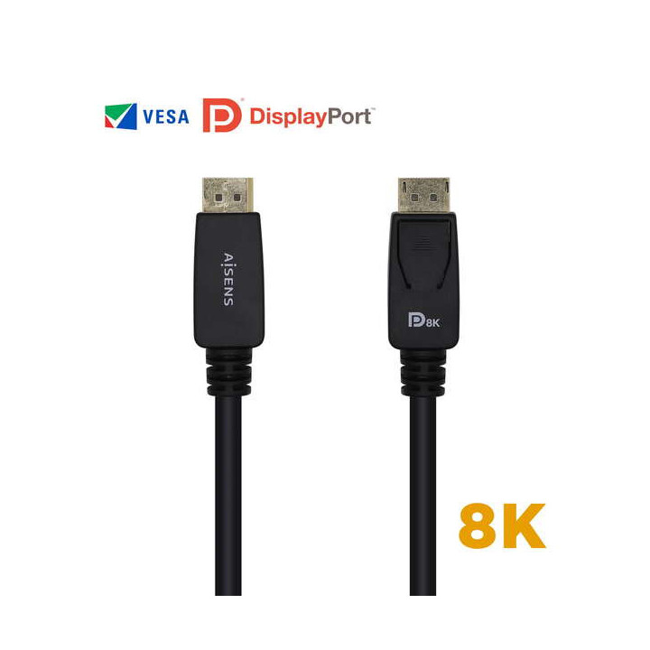 Aisens Cable Displayport Certificado V1.4 8K@60hz - DP/M-DP/M - 3.0m - Color Negro