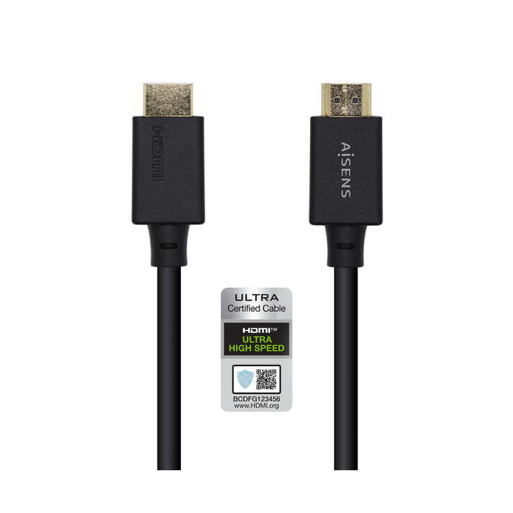 Aisens Cable HDMI V2.1 Certificado Ultra Alta Velocidad 8K@60Hz 48Gbps - A/M-A/M - 1.0m - Color Negro