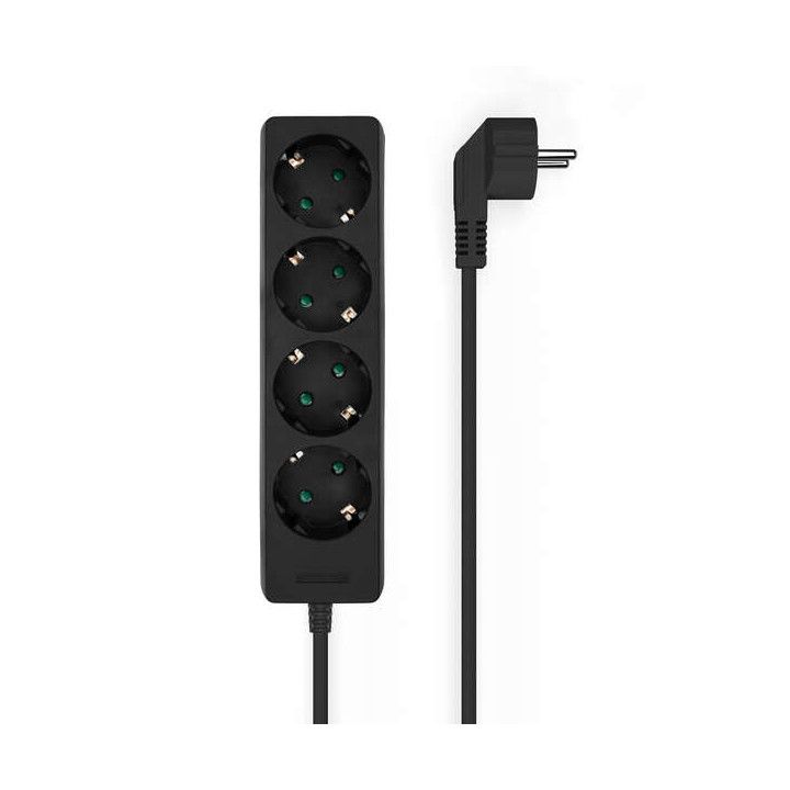 Aisens Regleta Multiple de 4 Tomas sin Interruptor con Cable 3×1.5mm2 - 1.4m - Color Negro