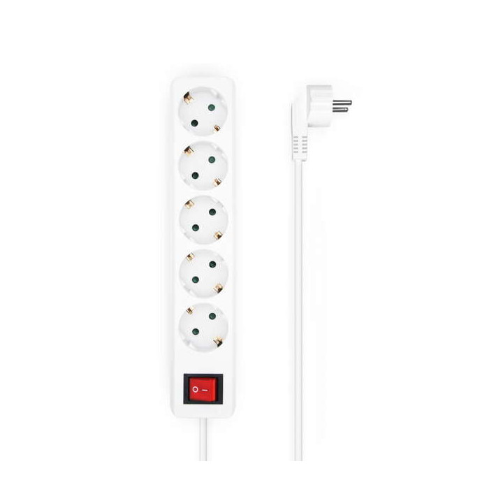 Aisens Regleta de 5 Tomas Schuko con Cable de 1.4m - Interruptor On/Off - Proteccion Infantil - Color Blanco