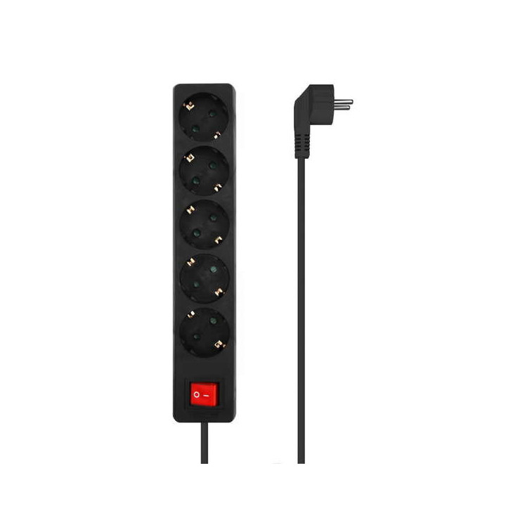 Aisens Regleta de 5 Tomas Schuko con Cable de 1.4m - Interruptor On/Off - Proteccion Infantil - Color Negro