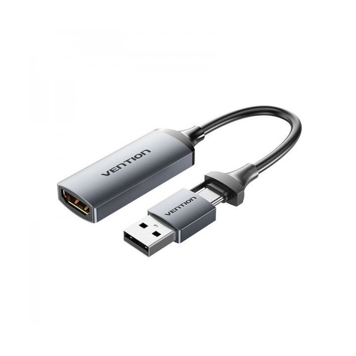 Vention Conversor HDMI Hembra a USB Macho y USB Tipo-C Macho 4K 60Hz - 10cm - Color Negro