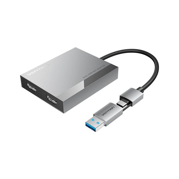 Vention Adaptador USB Tipo-C/USB-A Macho a  2xHDMI 2.0 Hembra - 4K MST - 0.15m - Color Gris