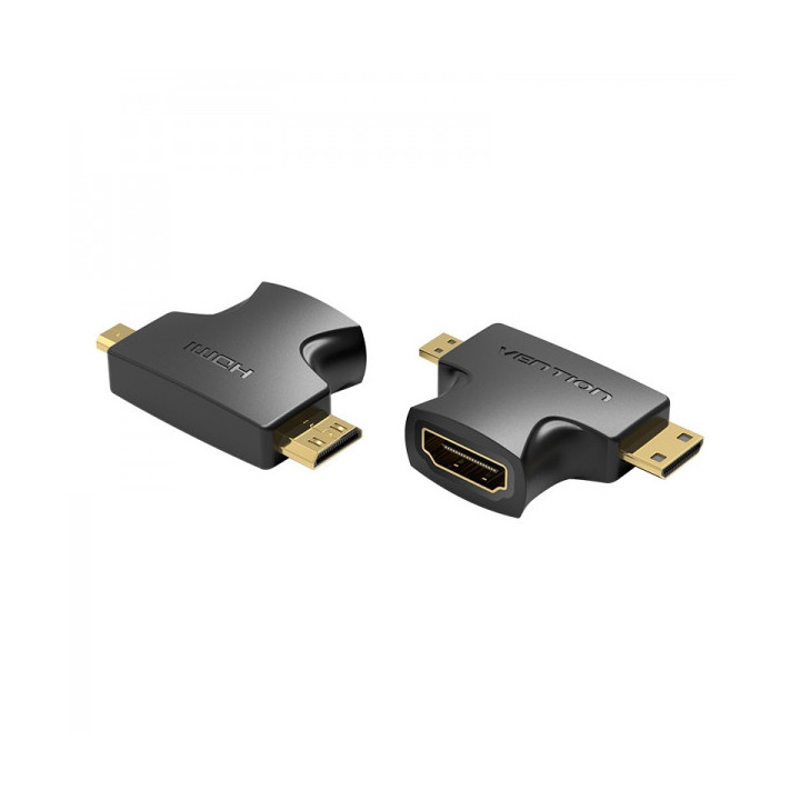 Vention Adaptador HDMI Hembra a Micro HDMI Macho - Mini HDMI Macho - Color Negro