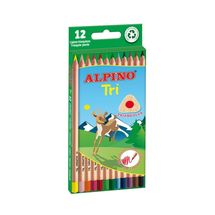 Alpino Tri Pack de 12 Lapices de Colores Triangulares - Mina de 3.3mm - Colores Surtidos