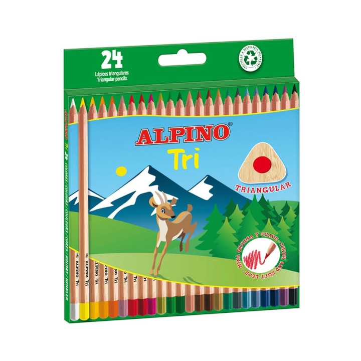 Alpino Tri Pack de 24 Lapices de Colores Triangulares - Mina de 3.3mm - Colores Surtidos