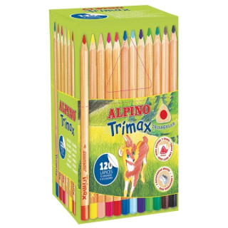 Alpino Trimax Economy Pack de 120 Lapices de Colores Triangulares Gruesos + 2 Sacapuntas - Mina de 5.4mm - Resistente al Agua -