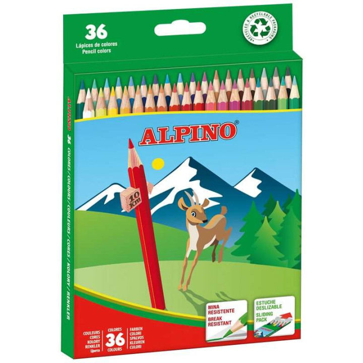 Alpino Pack de 36 Lapices de Colores Creativos - Mina de 3mm Resistente a la Rotura - Bandeja Extraible - Colores Vivos y Brill