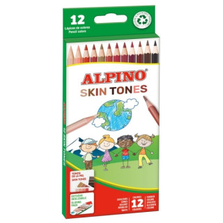 Alpino Skin Tones Pack de 12 Lapices de Colores Hexagonales - Mina de 3mm - Resistente a la Rotura - Bandeja Extraible - Colore