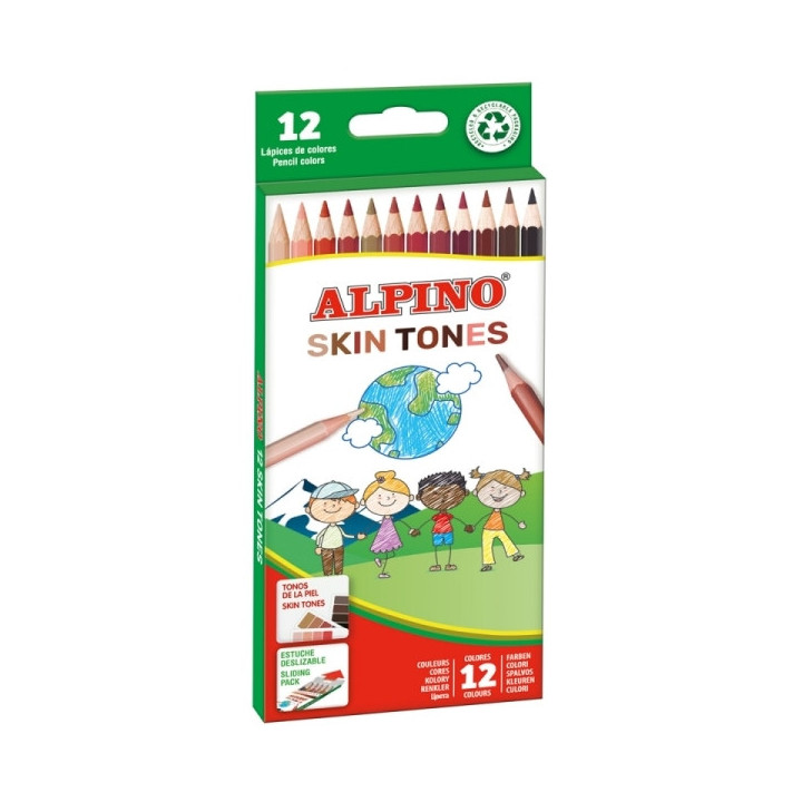 Alpino Skin Tones Pack de 12 Lapices de Colores Hexagonales - Mina de 3mm - Resistente a la Rotura - Bandeja Extraible - Colore